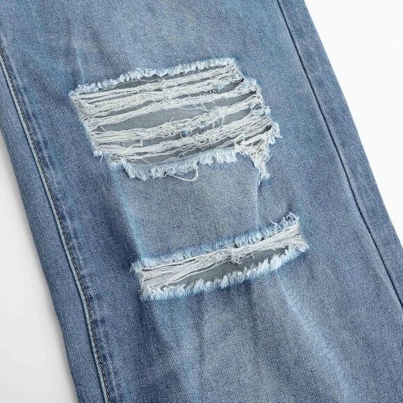 Women's Stretch Denim High Waisted Wide Leg Distressed Jeans Size 14 - Picture 7 of 9